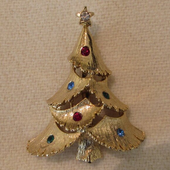 Vintage 1960s JJ (The Jonette Jewelry Company) Christmas Tree Pin - Picture 2 of 15